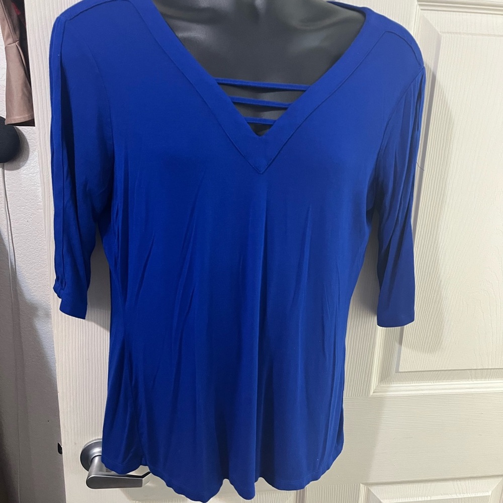 Women's Blue V-Neck Top